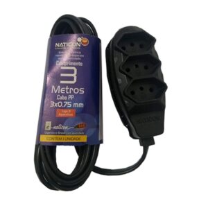 EXTENSAO NATICON TRIPLA 2P+T PP 3X0,75MM 3M