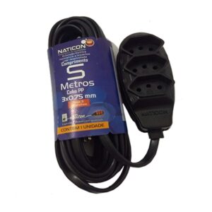 EXTENSAO NATICON TRIPLA 2P+T PP 3X0,75MM 5M