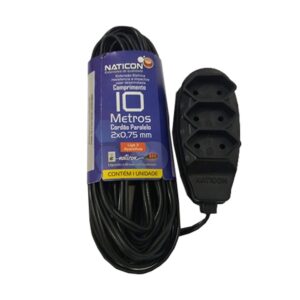 EXTENSAO NATICON TRIPLA PARALELA 2X0,75MM 10M