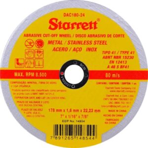 DISCO DE CORTE AÇO INOX 115MMX1MMX22,23MM STARRETT